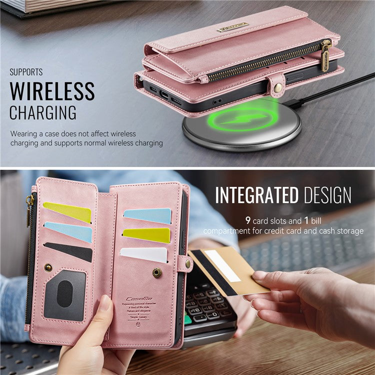 For iPhone 15 Pro Max Case CASEME C39 RFID Blocking Zipper Wallet Stand Leather Cover with Strap - TechGearPal