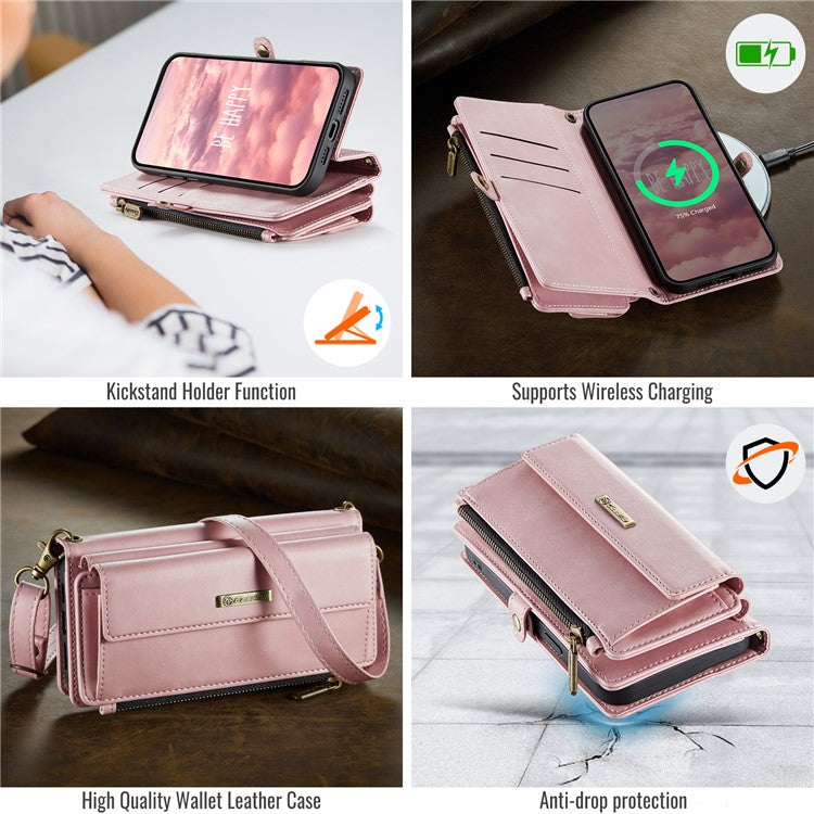 For iPhone 15 Pro Max Case CASEME C39 RFID Blocking Zipper Wallet Stand Leather Cover with Strap - TechGearPal