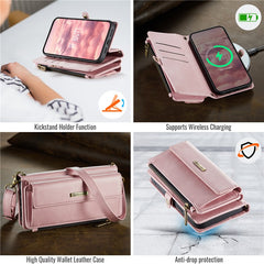 For iPhone 15 Pro Max Case CASEME C39 RFID Blocking Zipper Wallet Stand Leather Cover with Strap - TechGearPal