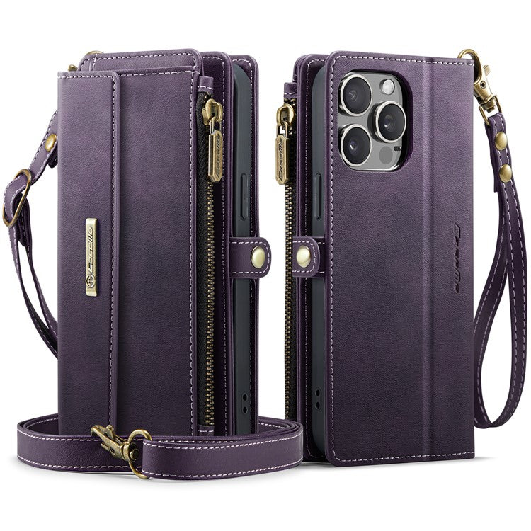 For iPhone 14 Pro Case CASEME C39 RFID Blocking Zipper Wallet Stand Leather Cover with Strap - TechGearPal