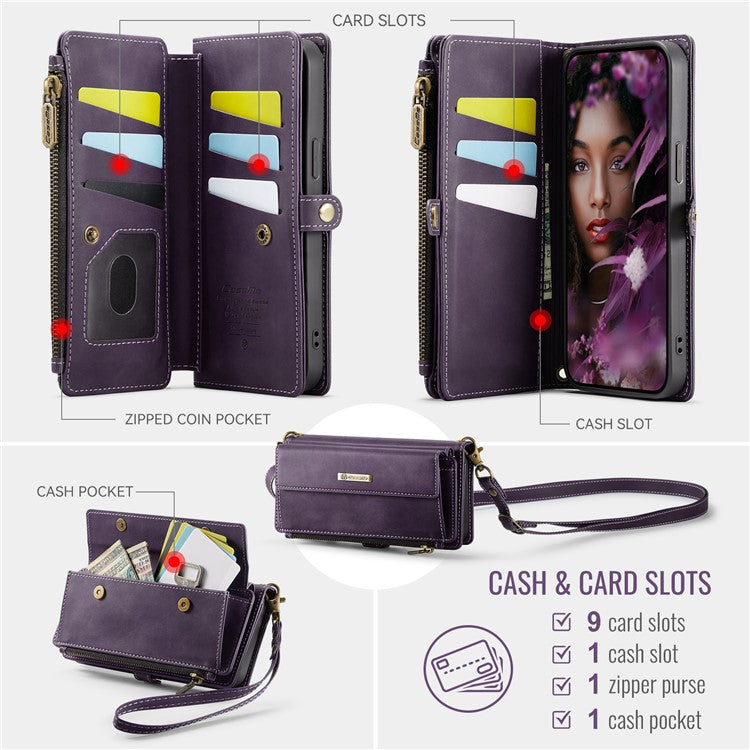 For iPhone 14 Pro Case CASEME C39 RFID Blocking Zipper Wallet Stand Leather Cover with Strap - TechGearPal