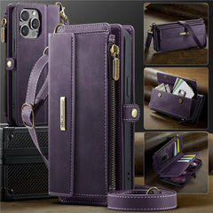 For iPhone 14 Pro Case CASEME C39 RFID Blocking Zipper Wallet Stand Leather Cover with Strap - TechGearPal
