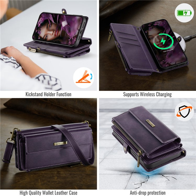 For iPhone 14 Pro Case CASEME C39 RFID Blocking Zipper Wallet Stand Leather Cover with Strap - TechGearPal