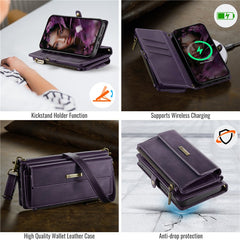 For iPhone 14 Pro Case CASEME C39 RFID Blocking Zipper Wallet Stand Leather Cover with Strap - TechGearPal