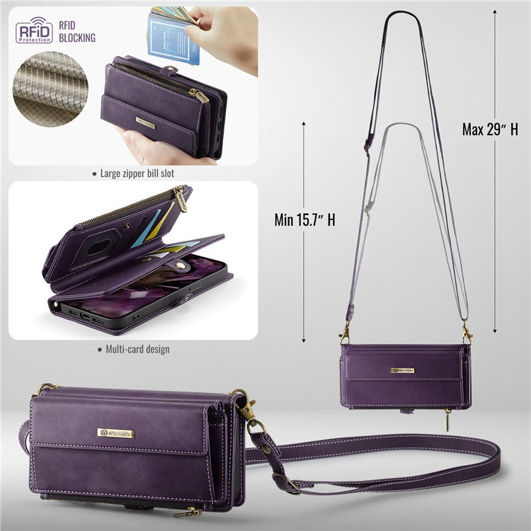For iPhone 14 Pro Case CASEME C39 RFID Blocking Zipper Wallet Stand Leather Cover with Strap - TechGearPal