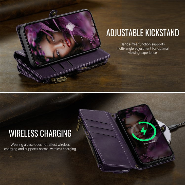 For iPhone 14 Pro Max Case CASEME C39 RFID Blocking Zipper Wallet Stand Leather Cover with Strap - TechGearPal