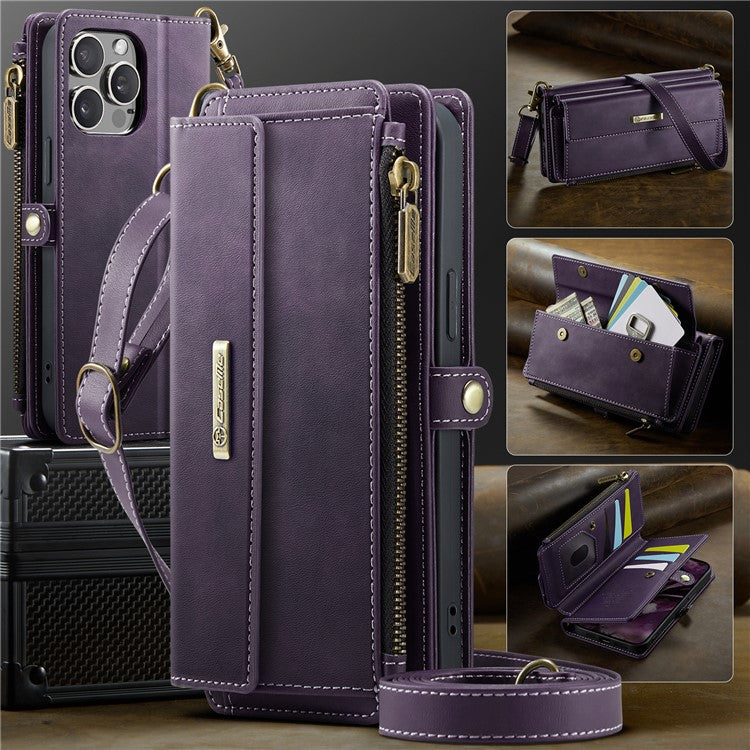 For iPhone 14 Pro Max Case CASEME C39 RFID Blocking Zipper Wallet Stand Leather Cover with Strap - TechGearPal