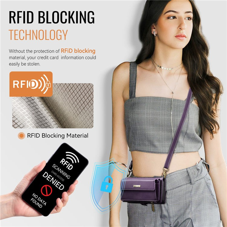 For iPhone 14 Pro Max Case CASEME C39 RFID Blocking Zipper Wallet Stand Leather Cover with Strap - TechGearPal