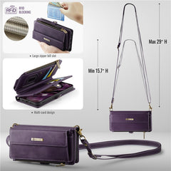 For iPhone 14 Pro Max Case CASEME C39 RFID Blocking Zipper Wallet Stand Leather Cover with Strap - TechGearPal