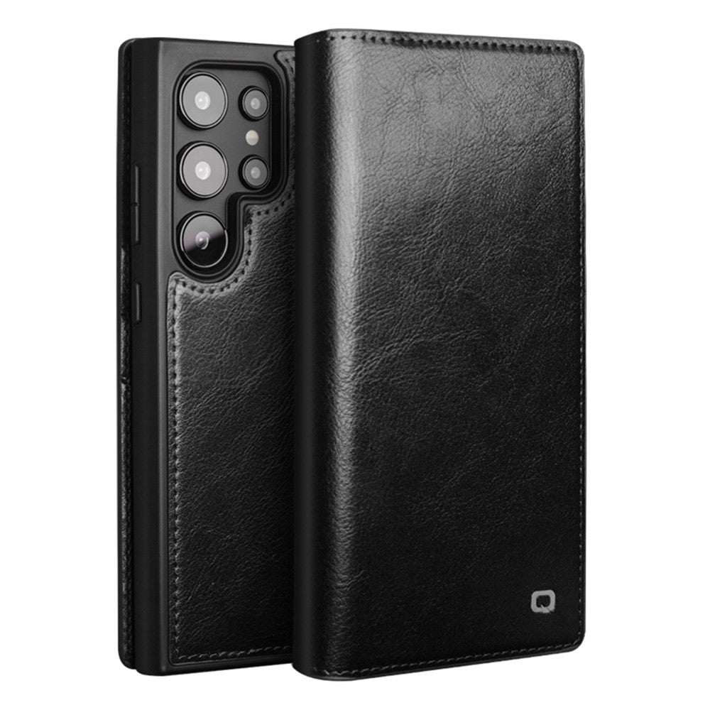 QIALINO For Samsung Galaxy S25 Ultra Case Wallet Flip Stand Phone Cover Genuine Cow Leather