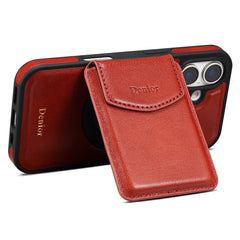 DENIOR D22 For iPhone 16 Plus Case Detachable Card Bag Rotary Kickstand Genuine Cow Leather Phone Back Cove - TechGearPal
