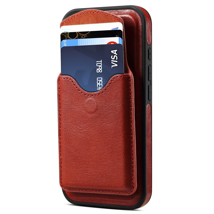 DENIOR D22 For iPhone 16 Plus Case Detachable Card Bag Rotary Kickstand Genuine Cow Leather Phone Back Cove - TechGearPal