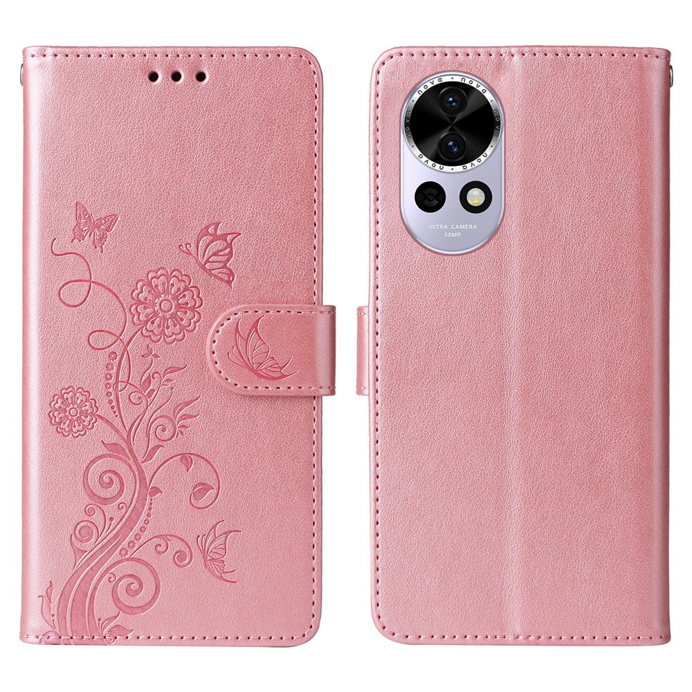 Étui portefeuille en cuir avec support pour Huawei Nova 13 5G / Nova 12 5G, motif papillon et floral 