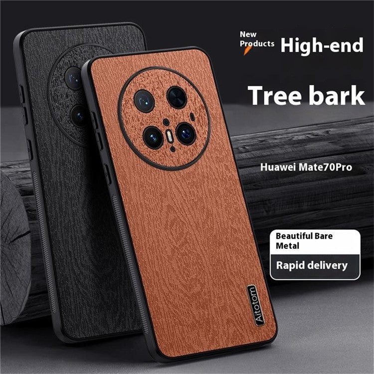 For Huawei Mate 70 Pro+ / Mate 70 Pro Case Wood Texture PU Leather Coated PC TPU Phone Cove - TechGearPal