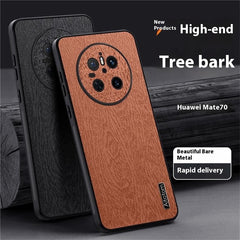 For Huawei Mate 70 Case Wood Texture PU Leather Coated PC TPU Phone Cove - TechGearPal