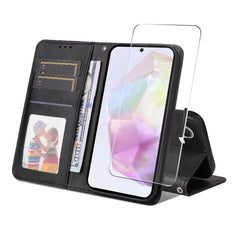 For Samsung Galaxy A56 5G / Galaxy A36 5G PU Leather Wallet Case ENKAY HAT PRINCE Phone Stand Cover with Tempered Glass