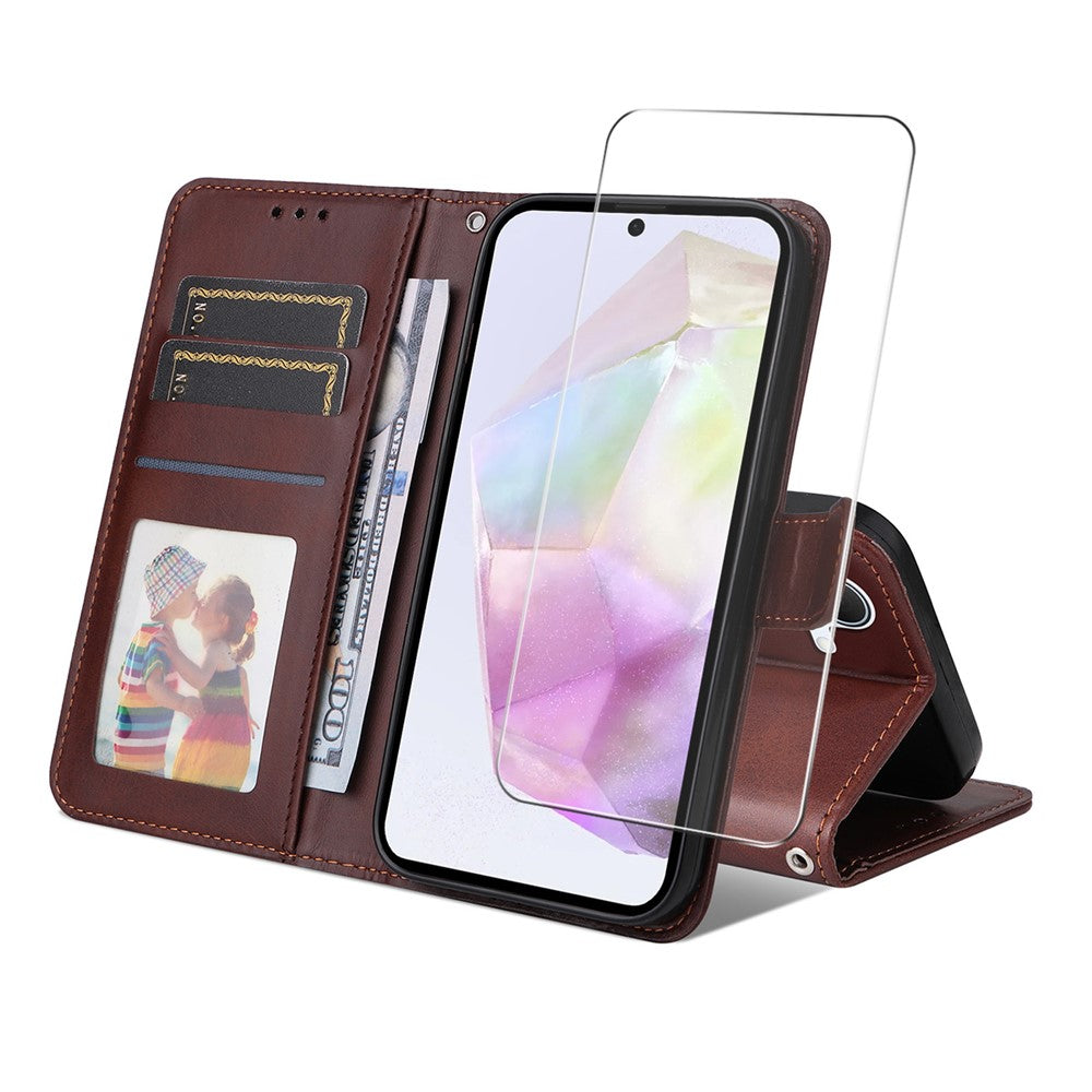 For Samsung Galaxy A56 5G / Galaxy A36 5G PU Leather Wallet Case ENKAY HAT PRINCE Phone Stand Cover with Tempered Glass
