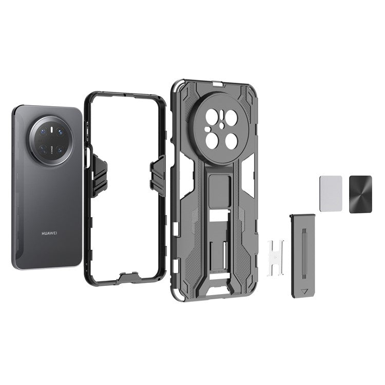For Huawei Mate 70 Case PC + TPU Shockproof Phone Cover with Kickstand - Blac - TechGearPal