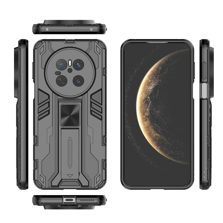 For Huawei Mate 70 Case PC + TPU Shockproof Phone Cover with Kickstand - Blac - TechGearPal
