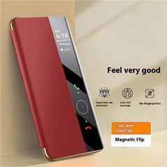 For Huawei Mate 70 Pro+ / Mate 70 Pro Case Genuine Cow Leather View Window Smart Phone Cove - TechGearPal