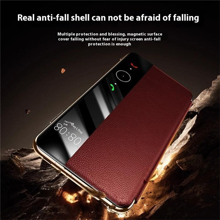 For Huawei Mate 70 Pro+ / Mate 70 Pro Case Genuine Cow Leather View Window Smart Phone Cove - TechGearPal