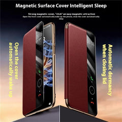For Huawei Mate 70 Pro+ / Mate 70 Pro Case Genuine Cow Leather View Window Smart Phone Cove - TechGearPal