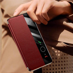 For Huawei Mate 70 Pro+ / Mate 70 Pro Case Genuine Cow Leather View Window Smart Phone Cove - TechGearPal