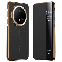 For Huawei Mate 70 Pro+ / Mate 70 Pro Case Genuine Cow Leather View Window Smart Phone Cove - TechGearPal