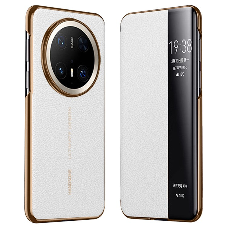 For Huawei Mate 70 Pro+ / Mate 70 Pro Case Genuine Cow Leather View Window Smart Phone Cove - TechGearPal