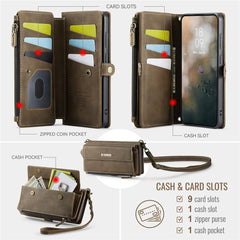 For Samsung Galaxy S23+ Case CASEME C39 RFID Blocking Zipper Wallet Stand Leather Cover with Strap