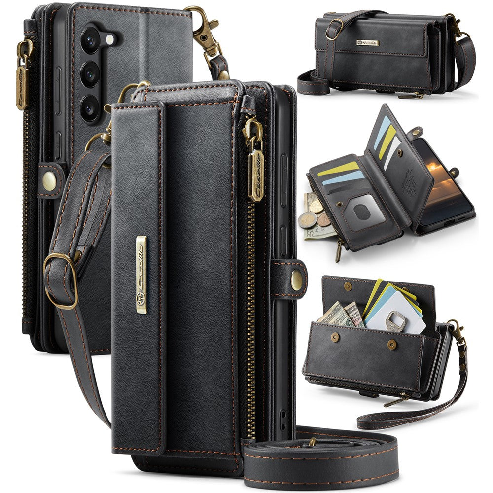 For Samsung Galaxy S23 Case CASEME C39 RFID Blocking Zipper Wallet Stand Leather Cover with Strap - TechGearPal