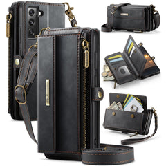 For Samsung Galaxy S22 5G Case CASEME C39 RFID Blocking Zipper Wallet Stand Leather Cover with Strap