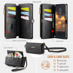 For Samsung Galaxy S22 5G Case CASEME C39 RFID Blocking Zipper Wallet Stand Leather Cover with Strap