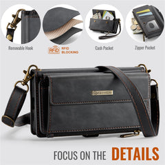 For Samsung Galaxy S22 5G Case CASEME C39 RFID Blocking Zipper Wallet Stand Leather Cover with Strap