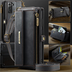 For Samsung Galaxy S22 5G Case CASEME C39 RFID Blocking Zipper Wallet Stand Leather Cover with Strap