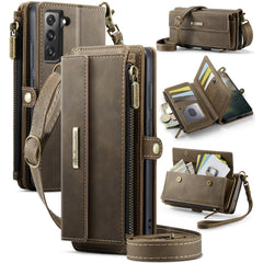 For Samsung Galaxy S22 5G Case CASEME C39 RFID Blocking Zipper Wallet Stand Leather Cover with Strap