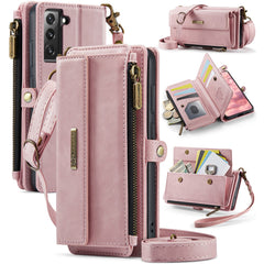 For Samsung Galaxy S22 5G Case CASEME C39 RFID Blocking Zipper Wallet Stand Leather Cover with Strap