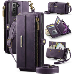 For Samsung Galaxy S22 5G Case CASEME C39 RFID Blocking Zipper Wallet Stand Leather Cover with Strap