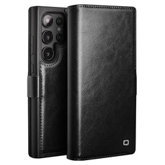 QIALINO For Samsung Galaxy S25 Ultra Case Genuine Cow Leather Wallet Phone Cover with Magnetic Closure