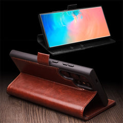 QIALINO For Samsung Galaxy S25 Ultra Case Genuine Cow Leather Wallet Phone Cover with Magnetic Closure