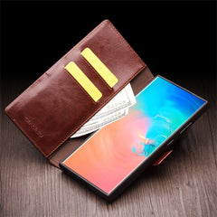 QIALINO For Samsung Galaxy S25 Ultra Case Genuine Cow Leather Wallet Phone Cover with Magnetic Closure