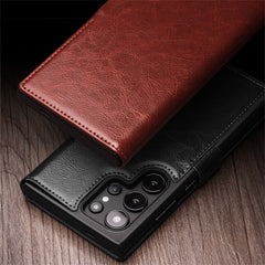 QIALINO For Samsung Galaxy S25 Ultra Case Genuine Cow Leather Wallet Phone Cover with Magnetic Closure