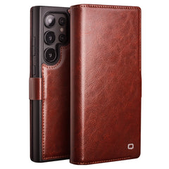 QIALINO For Samsung Galaxy S25 Ultra Case Genuine Cow Leather Wallet Phone Cover with Magnetic Closure