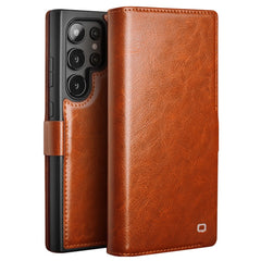 QIALINO For Samsung Galaxy S25 Ultra Case Genuine Cow Leather Wallet Phone Cover with Magnetic Closure