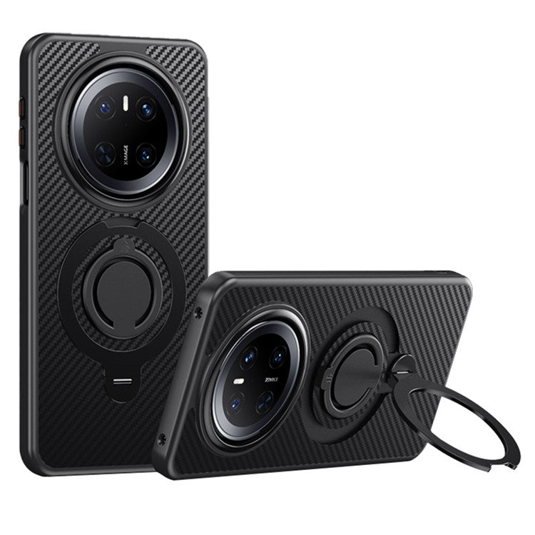 For Huawei Mate 70 Case Compatible with MagSafe Kickstand Carbon Fiber Texture PC + TPU Back Cover with Silicone Rin - TechGearPal