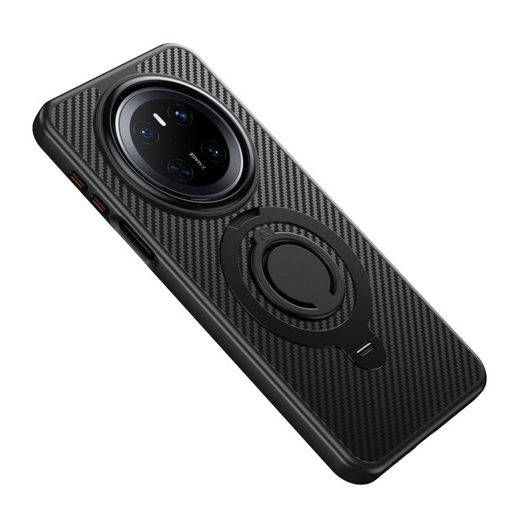 For Huawei Mate 70 Case Compatible with MagSafe Kickstand Carbon Fiber Texture PC + TPU Back Cover with Silicone Rin - TechGearPal