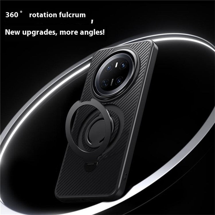For Huawei Mate 70 Case Compatible with MagSafe Kickstand Carbon Fiber Texture PC + TPU Back Cover with Silicone Rin - TechGearPal