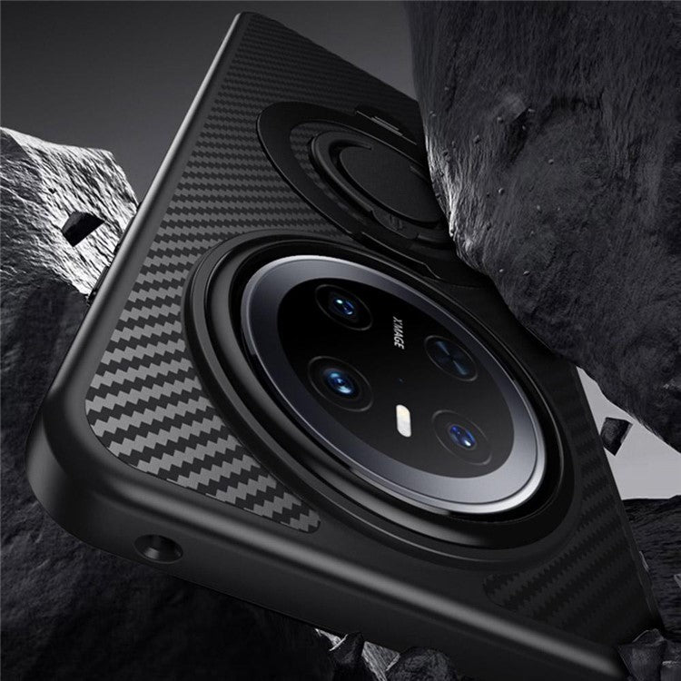 For Huawei Mate 70 Case Compatible with MagSafe Kickstand Carbon Fiber Texture PC + TPU Back Cover with Silicone Rin - TechGearPal