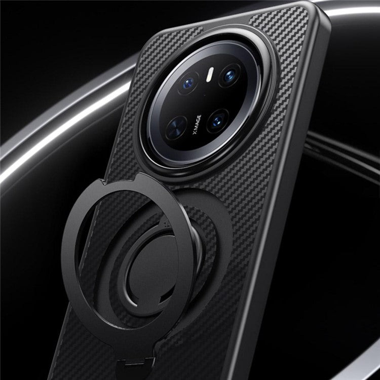For Huawei Mate 70 Case Compatible with MagSafe Kickstand Carbon Fiber Texture PC + TPU Back Cover with Silicone Rin - TechGearPal