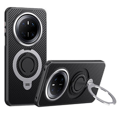 For Huawei Mate 70 Case Compatible with MagSafe Kickstand Carbon Fiber Texture PC + TPU Back Cover with Silicone Rin - TechGearPal